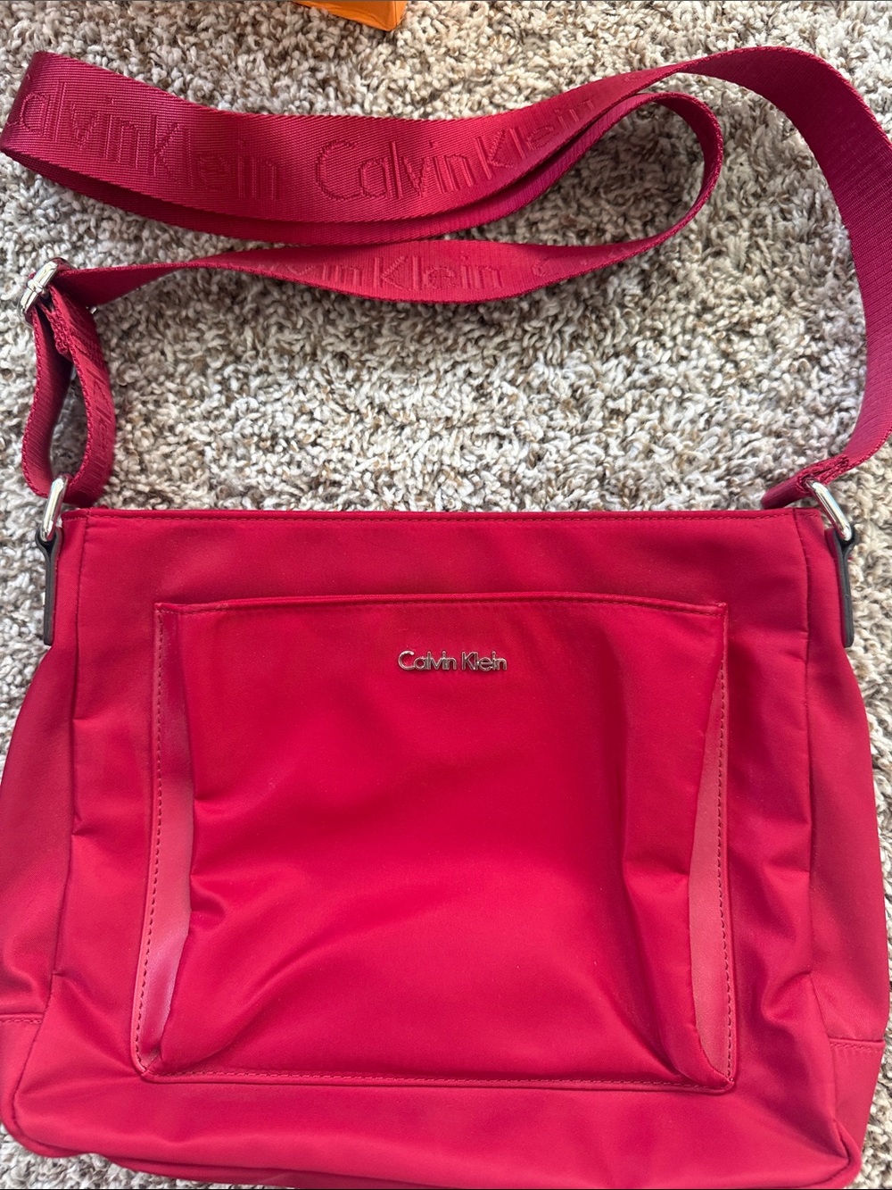 Calvin Klein Bright Red Crossbody Shoulder Bag with Logo Strap
